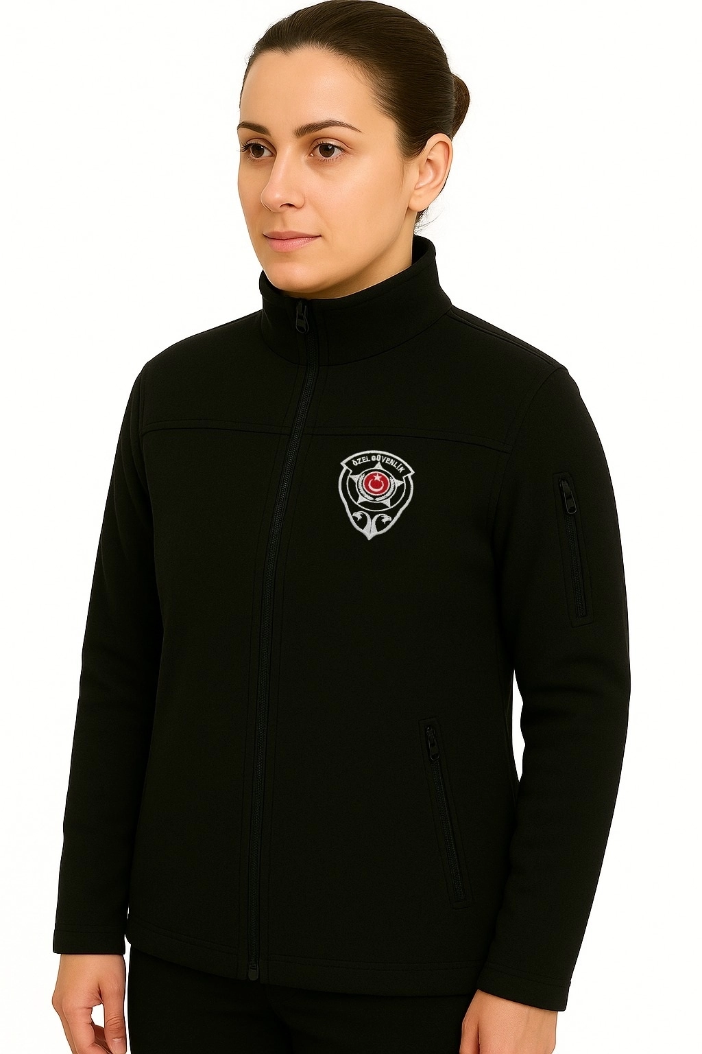 Arthur Kalın Kışlık Kadın Koldan Cepli Nakış İşlemeli 3 Cepli Güvenlik Polar