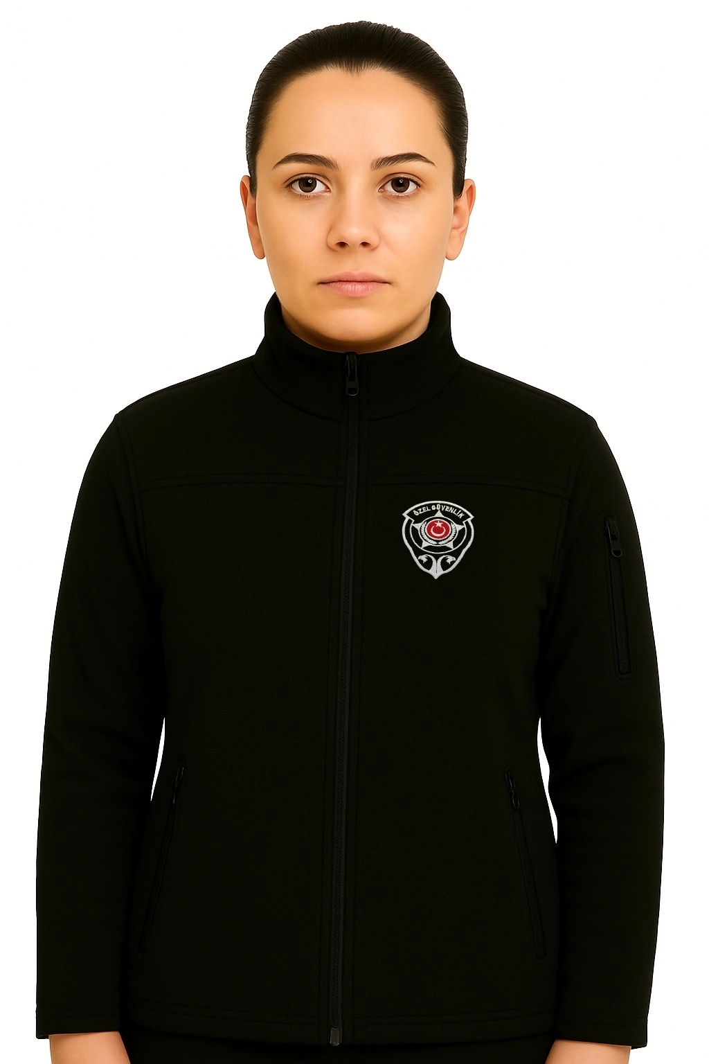 Arthur Kalın Kışlık Kadın Koldan Cepli Nakış İşlemeli 3 Cepli Güvenlik Polar