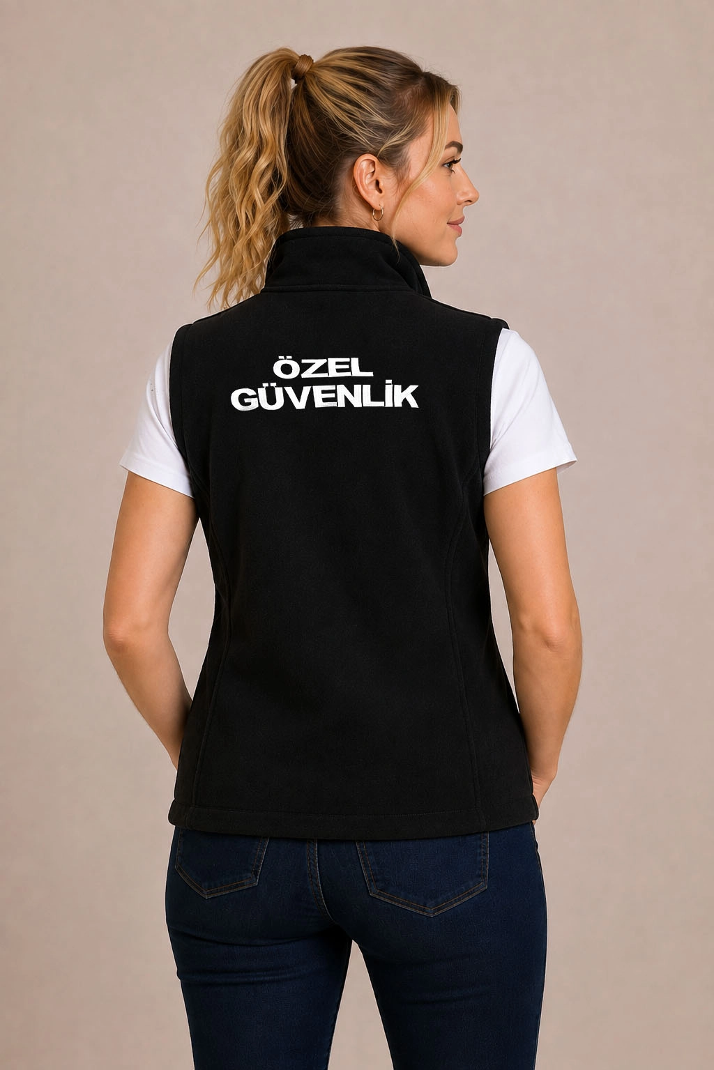 Kadın Kışlık Nakış İşlemeli 4 Cepli Polar Özel Güvenlik Yeleği – Fermuarlı