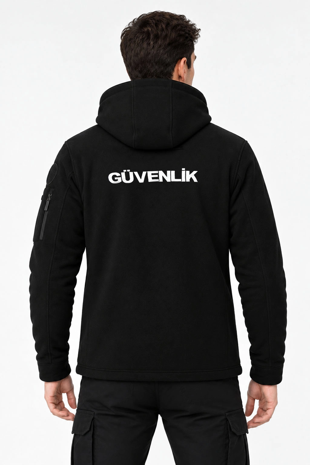 Güvenlik Erkek Kapşonlu Nakış İşlemeli Polar