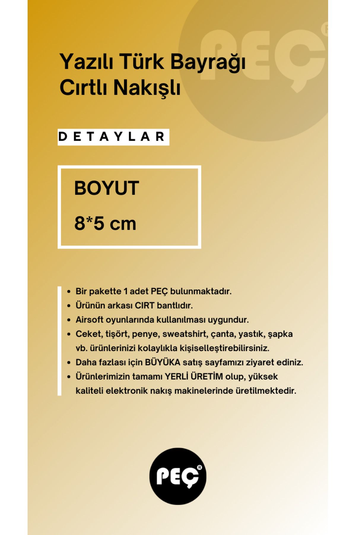 Siyah Türk Bayrağı Cırtlı Nakışlı Arma | Airsoft ve Taktik Kullanıma Uygun