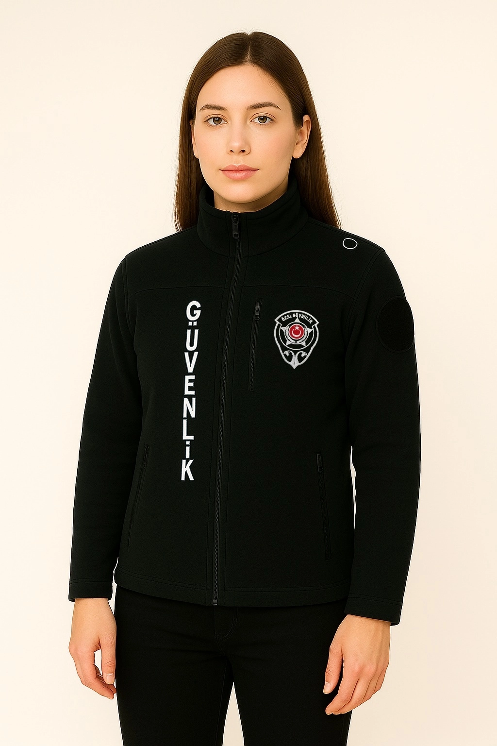 Arthur Kalın Kışlık Kadın Göğüsten Cepli Önden Yazılı Nakış İşlemeli Özel Güvenlik Poları