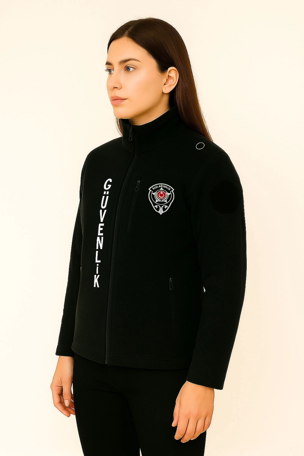 Arthur Kalın Kışlık Kadın Göğüsten Cepli Önden Yazılı Nakış İşlemeli Özel Güvenlik Poları