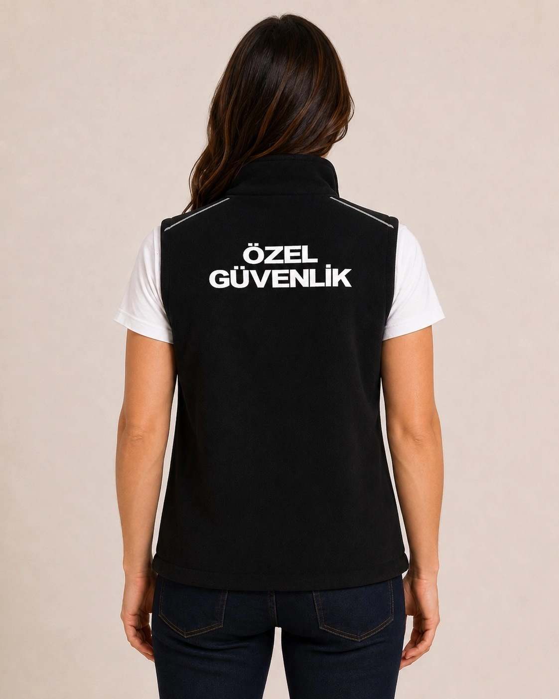 Kışlık Kadın Reflektör Çizgili Nakış İşlemeli 3 Cepli Polar Özel Güvenlik Yeleği