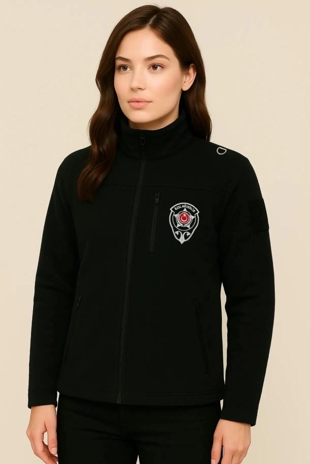 Arthur Nakış İşlemeli Kadın Göğüsten Cepli Kalın Kışlık Özel Güvenlik Polar