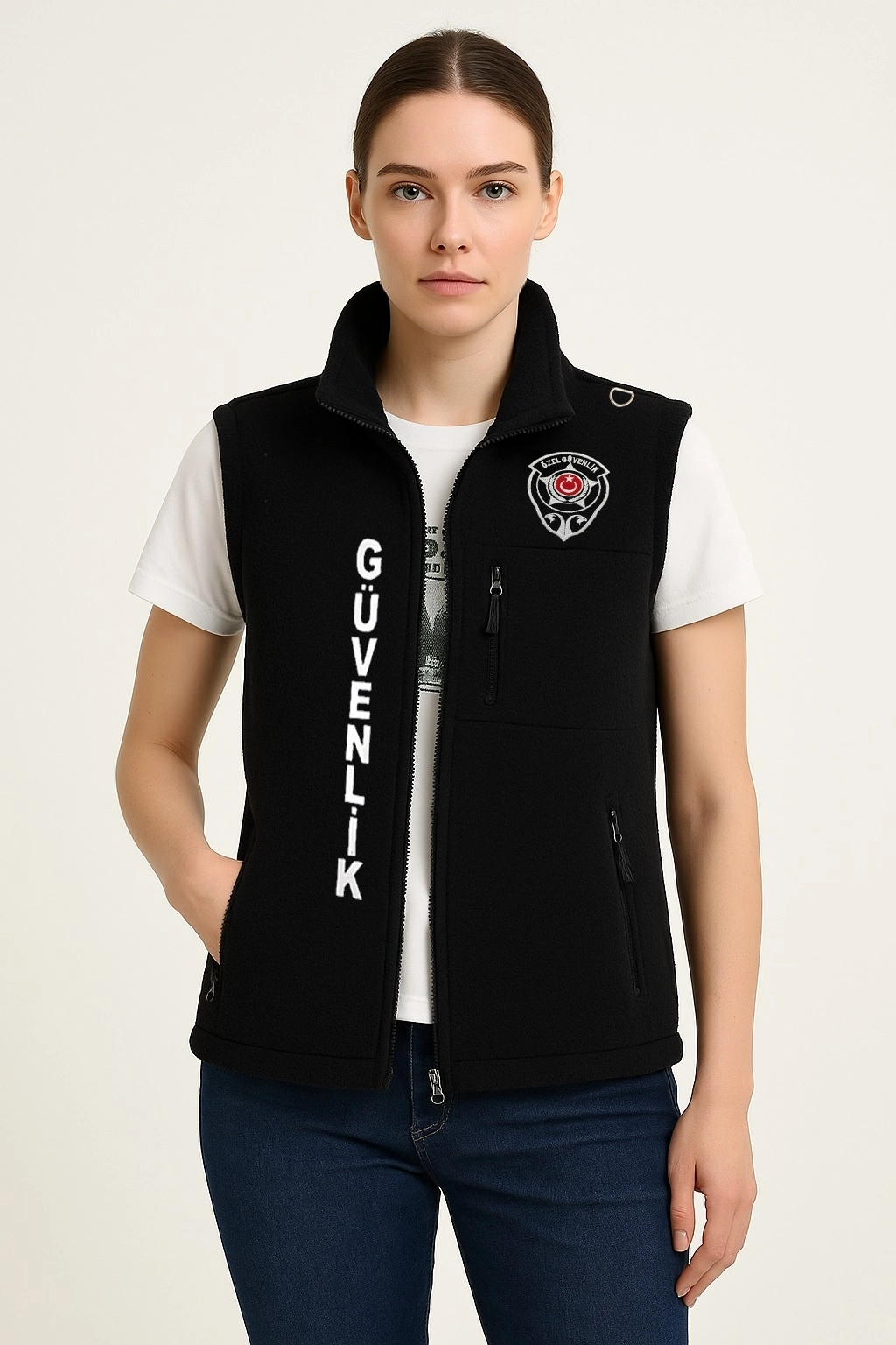 Arthur 3 Cepli Önden Yazılı Polar Nakış İşlemeli Kışlık Kadın Özel Güvenlik Yeleği