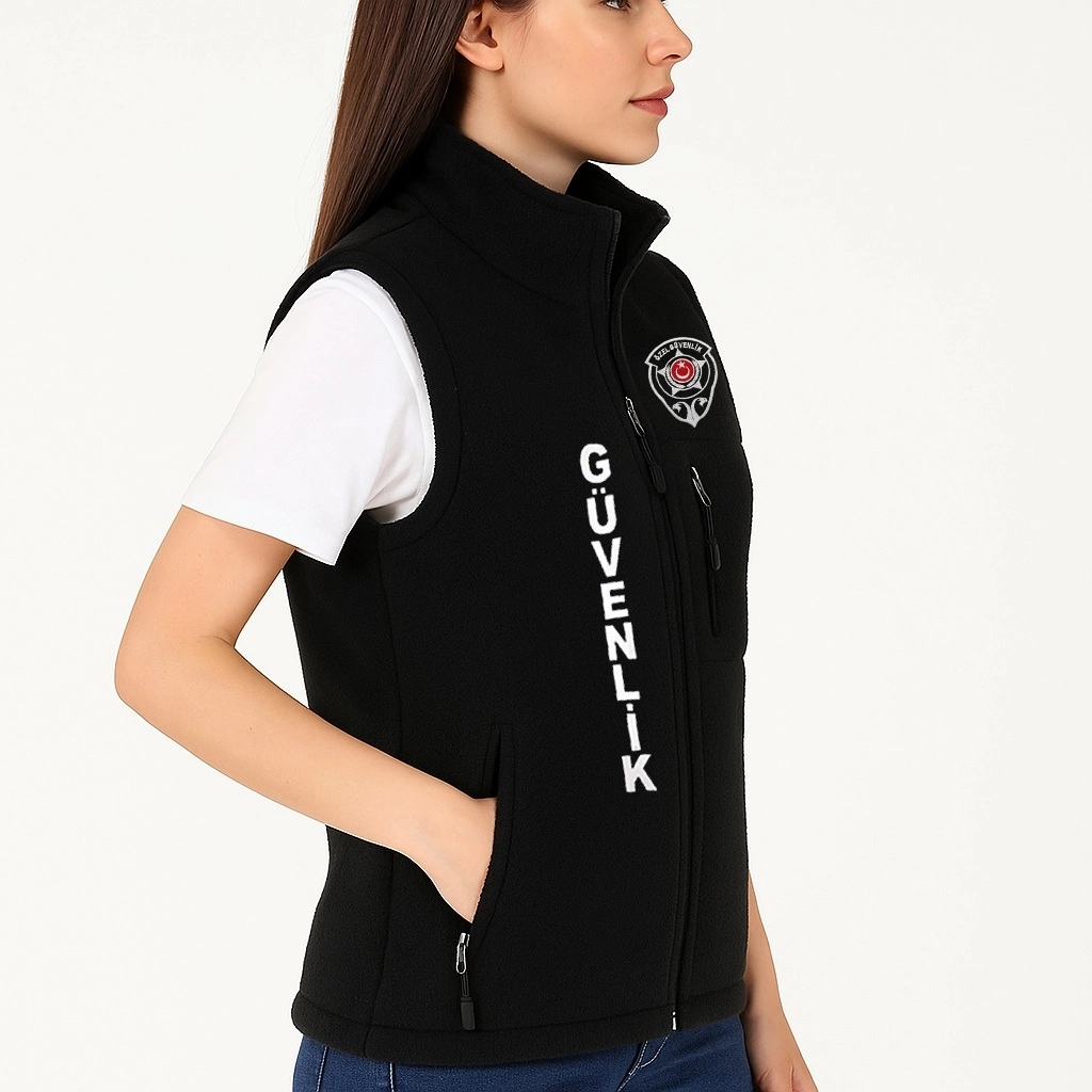 Arthur 3 Cepli Önden Yazılı Polar Nakış İşlemeli Kışlık Kadın Özel Güvenlik Yeleği