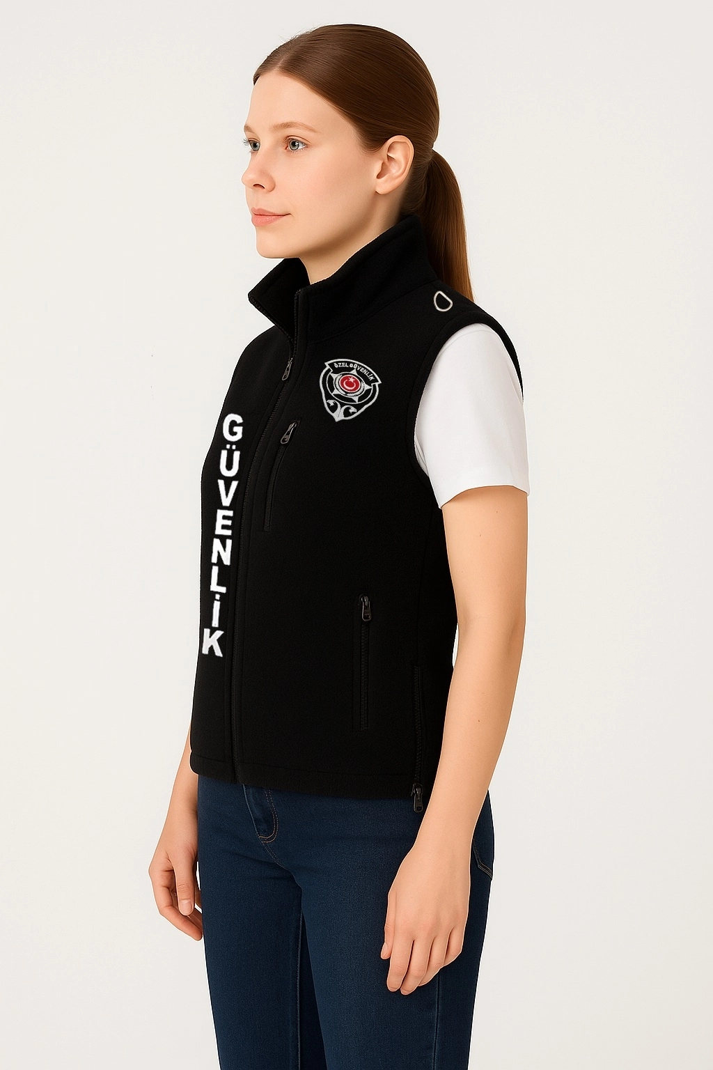 Arthur 3 Cepli Önden Yazılı Polar Nakış İşlemeli Kışlık Kadın Özel Güvenlik Yeleği