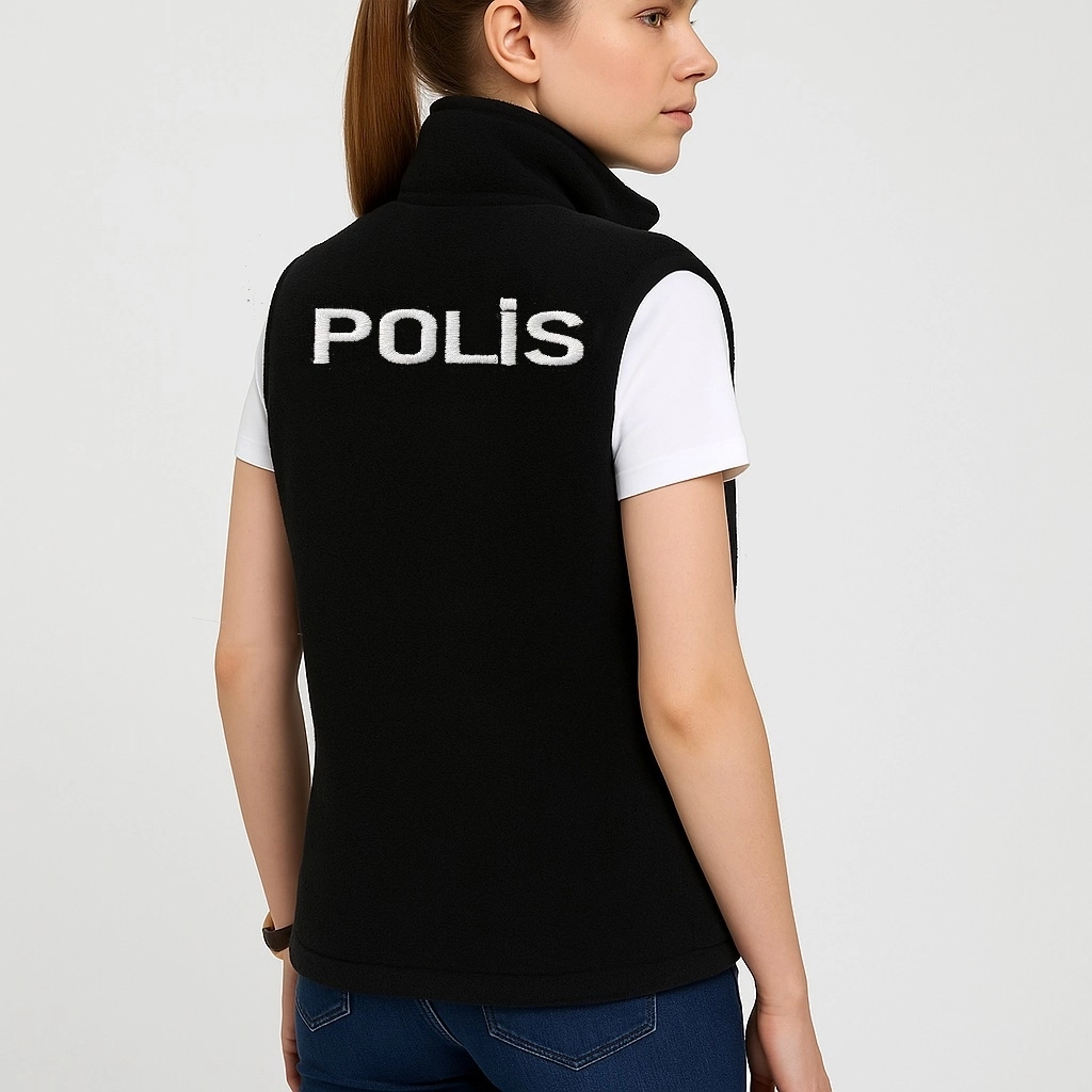 Arthur Kışlık Kadın Nakış İşlemeli 3 Cepli Düz Polar Polis Yeleği