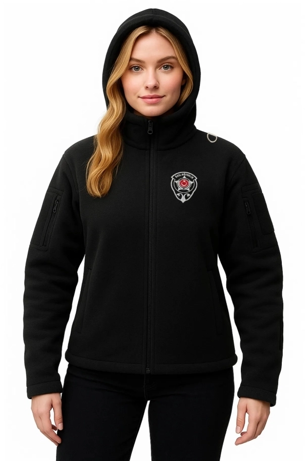 Özel Güvenlik Kadın Kapşonlu Göğüsten Logolu Nakış İşlemeli Polar