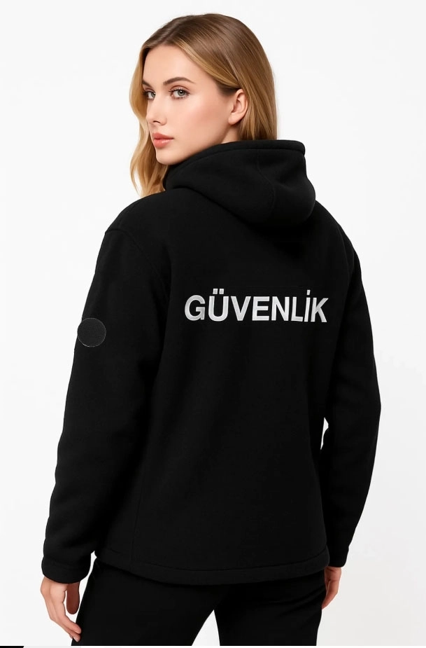 Özel Güvenlik Kadın Kapşonlu Göğüsten Logolu Nakış İşlemeli Polar