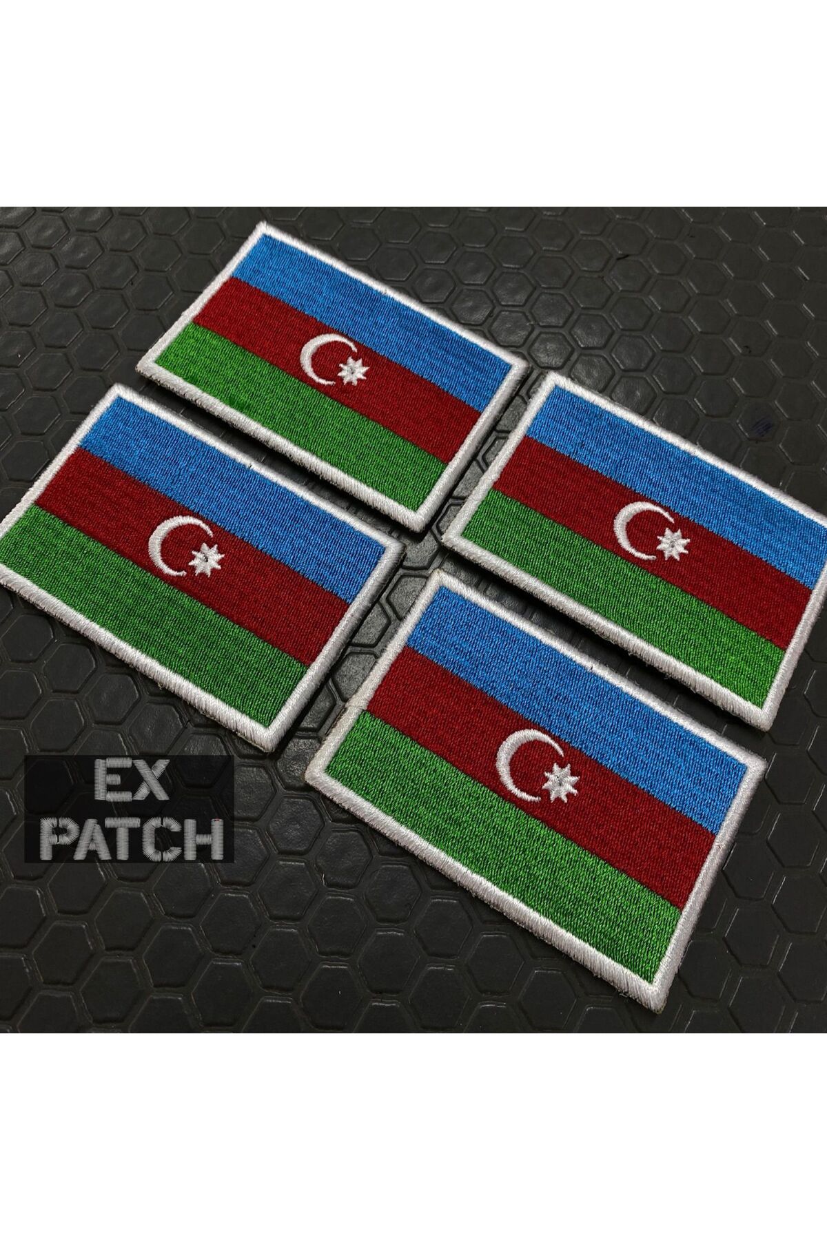 4 Adet Azerbaycan Bayrağı Cırtlı Nakışlı Arma/Patch/Peç, Boyut 8x5 cm