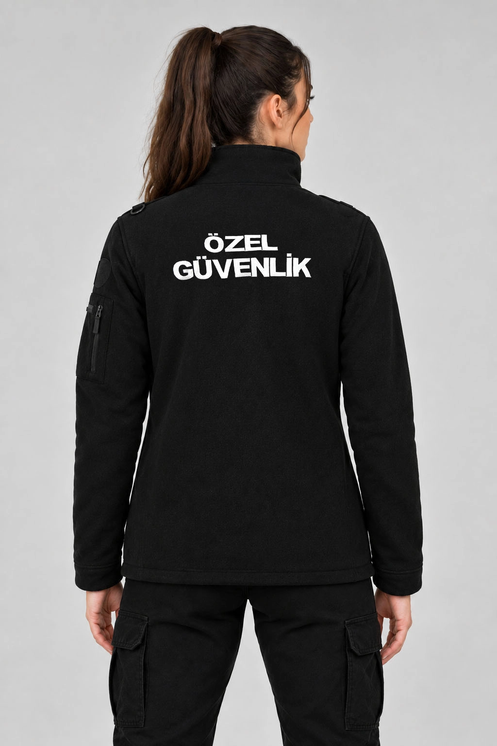 Arthur Kadın Özel Güvenlik Poları Kapşonlu Kışlık Kalın Nakış İşlemeli Önden Yazılı Polar