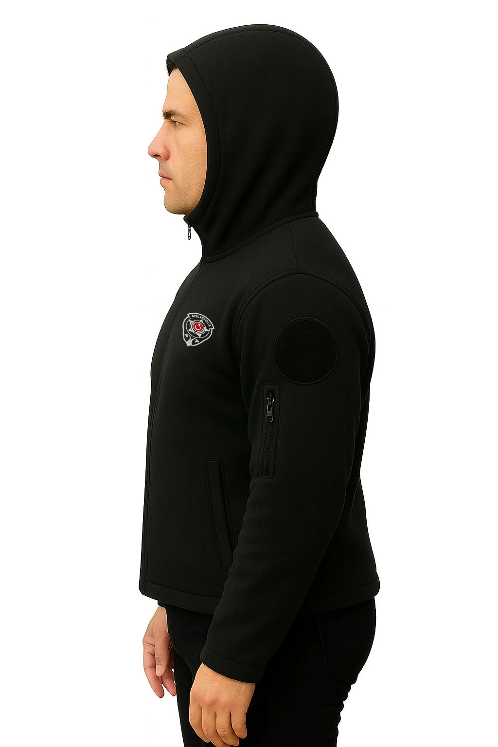 Nakış İşlemeli Önden Yazılı Erkek Kapşonlu Özel Güvenlik Polar