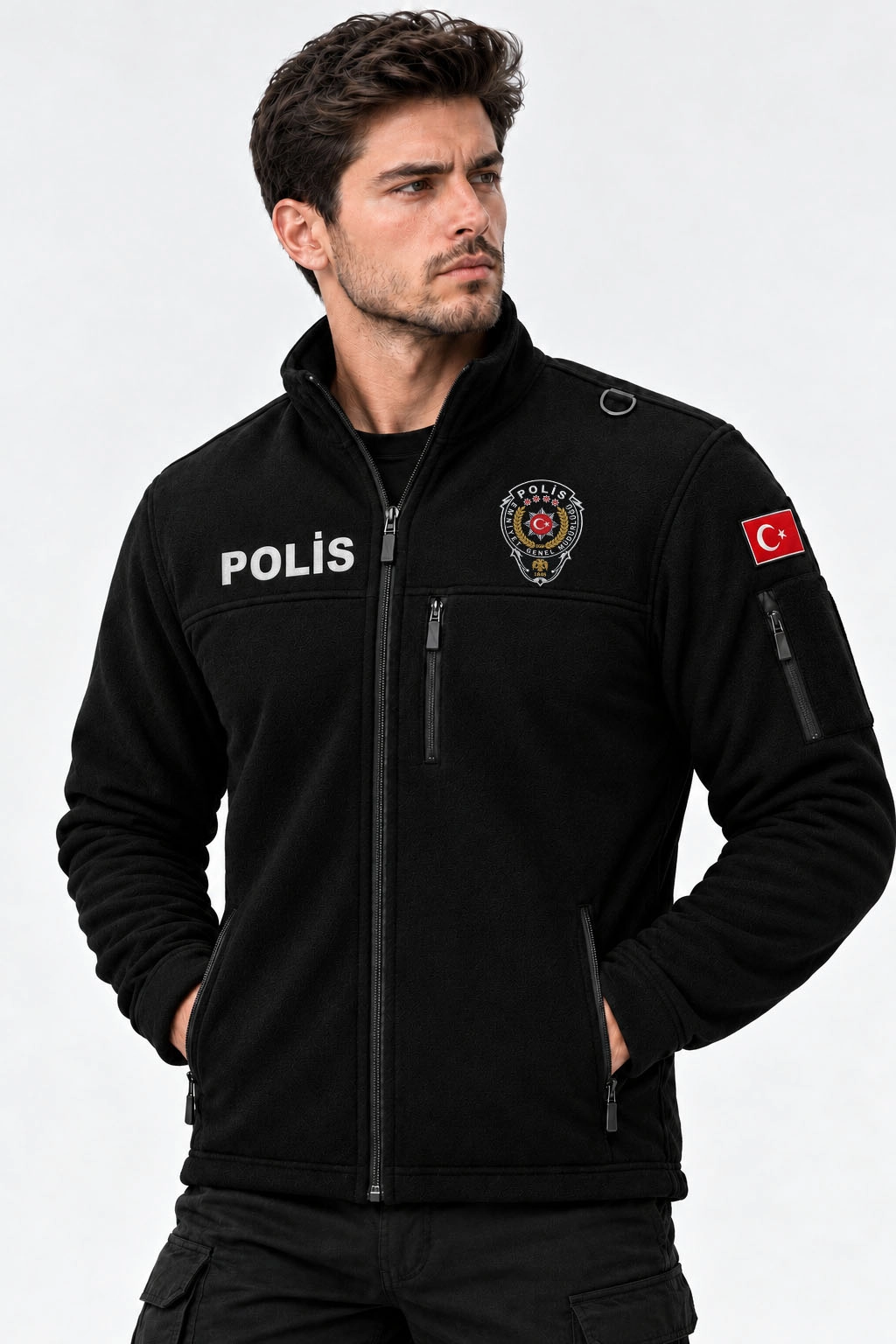 Arthur Erkek Yan Yırtmaçlı 4 Cepli ışlık Siyah Polis Polar