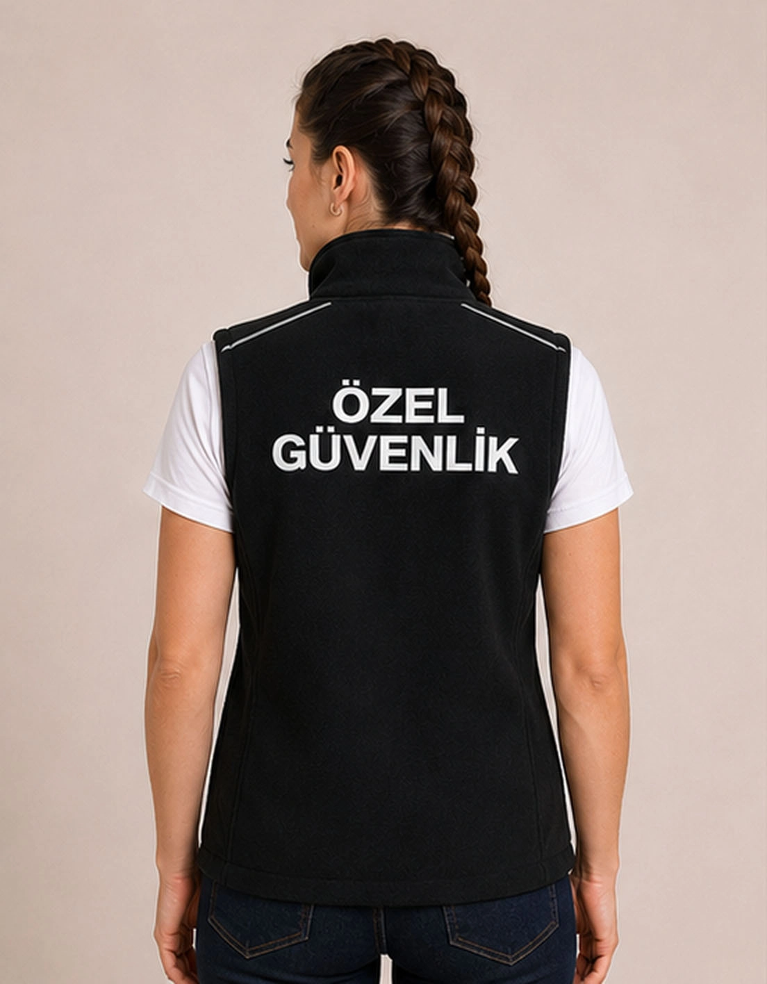 Kışlık Kadın Reflektör Çizgili Nakış İşlemeli 4 Cepli Polar Özel Güvenlik Yeleği