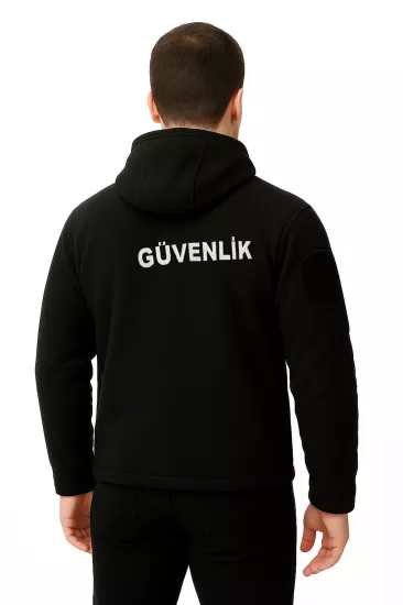 Önden Yazılı Erkek Kapşonlu Özel Güvenlik Polar