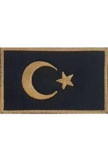 Siyah Üzeri Gold Nakışlı Türkiye Bayrağı Arma | Cırt Bantlı 5x8 cm Patch
