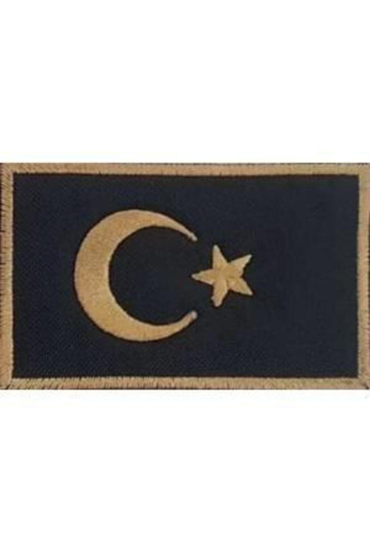 Siyah Üzeri Gold Nakışlı Türkiye Bayrağı Arma | Cırt Bantlı 5x8 cm Patch