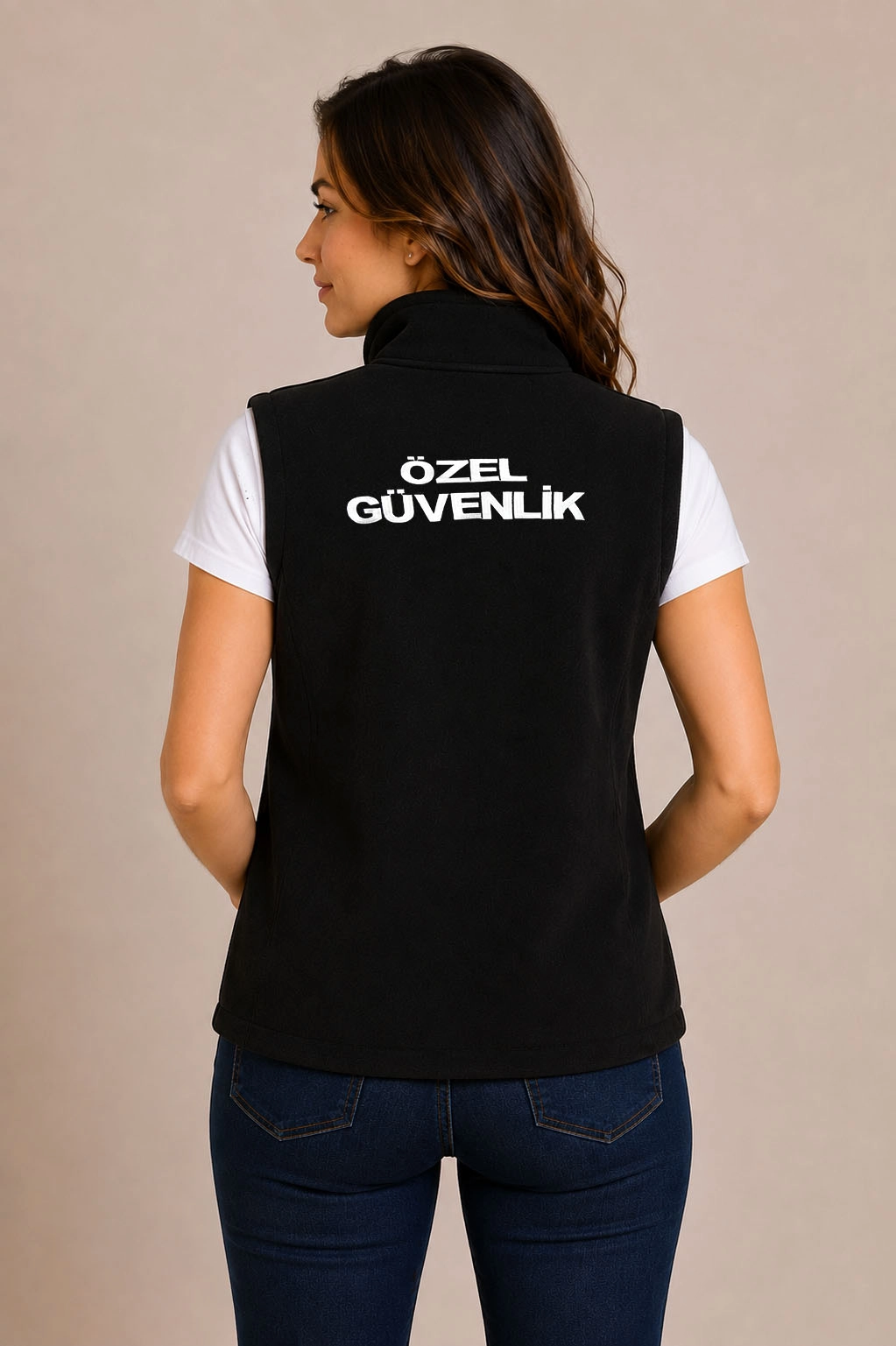 Kışlık Kadın Nakış İşlemeli Yazılı 4 Cepli Polar Özel Güvenlik Yeleği