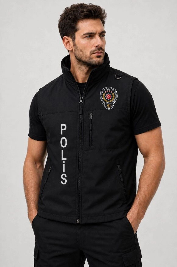 Arthur Yazlık Erkek Su İtici Polis Yeleği – Nakış İşlemeli, 3 Cepli, Önden Yazılı